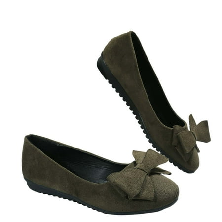 hopeusnice Clearance Women s Bowknot Flats Suede Ballerina Shoes Comfortable Slip On Flat Shoes for Wedding Party Dressy Daily Wear Green 42