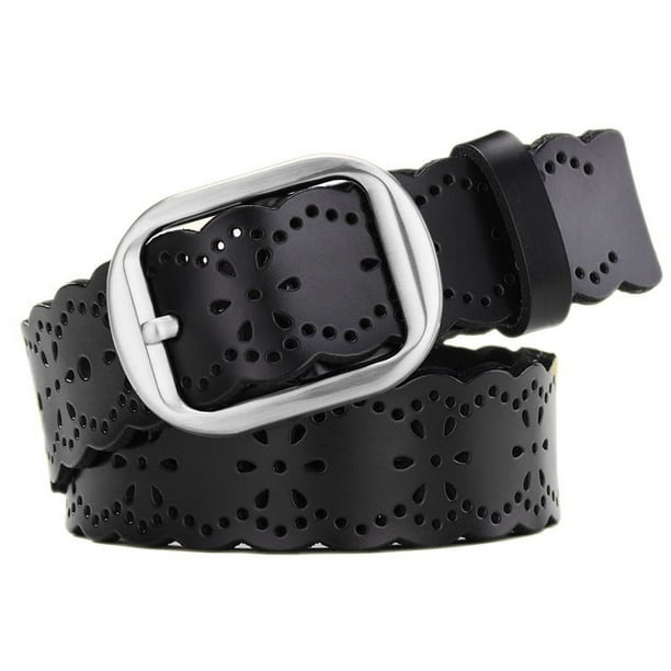 Cinturón ancho para mujer Cinturón de cuero Cinturón ancho de piel de vaca hueca de comercio exterior Cinturón decorativo que combina con todo para mujer (longitud 110 negro) BRILLAR Rojo Verde