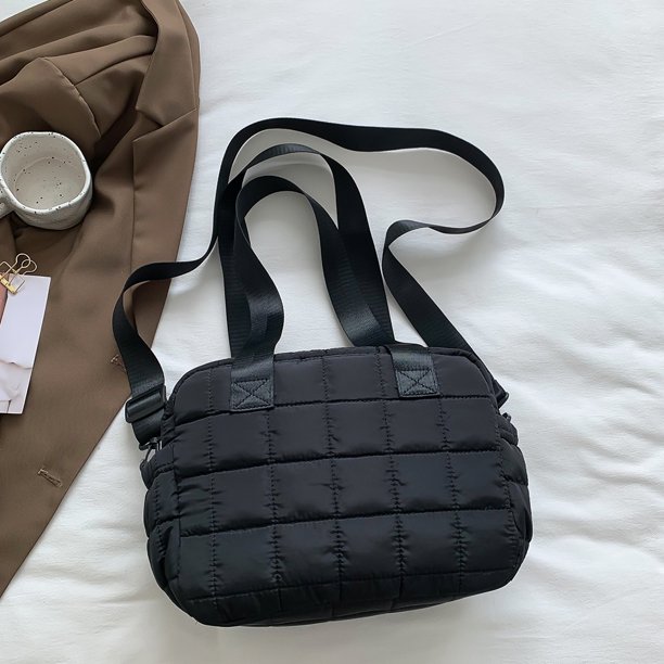 Bolso bandolera de moda de mano acolchados de gran capacidad para mujer (negro)
