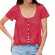 thumbnail image 1 of Camiseta de encaje con aberturas para mujer a la moda - Cuello redondo, lazo y manga corta, 1 of 6