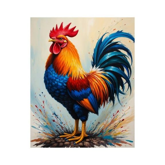 Paint by Numbers Kit for Adults, Colorful Rooster Art Splash Paint by Numbers, Easy Paint by Numbers Kit for Adults Beginner, DIY Adult Paint by Number Kits on Canvas, Home Decor 12x16in