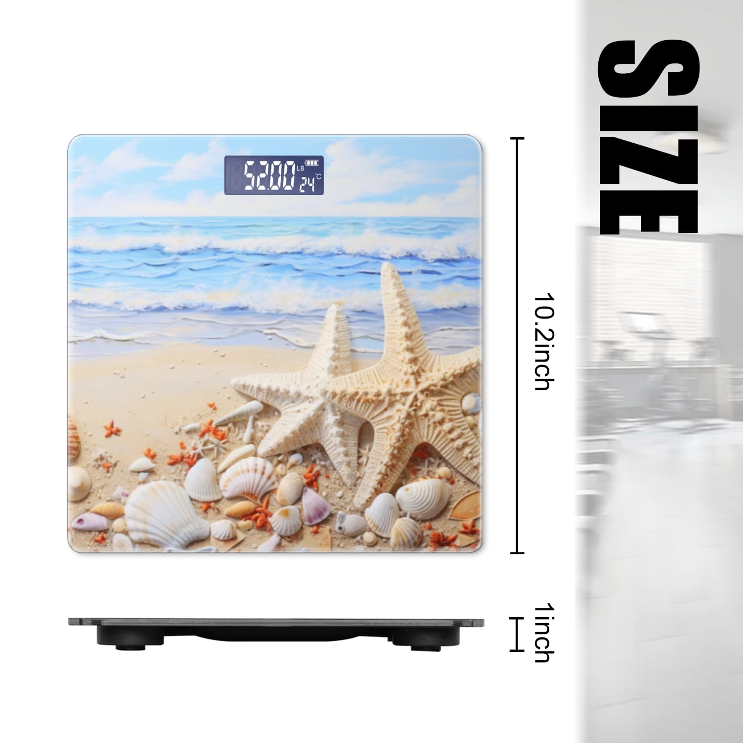 High Precision Body Weight Scale Smart Bathroom Scales with Large LCD Display(400lbs),Decorative for Bedroom-White Starfish And Seashells On The Beach