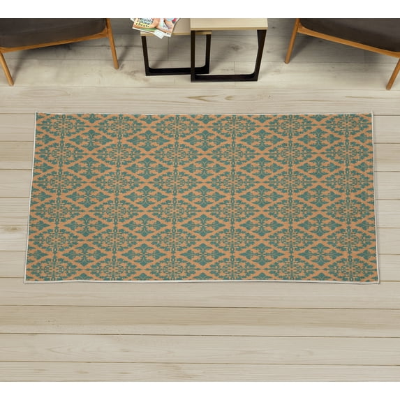 Retro Decorative Rug, Antique Victorian Floral Patterns in Modern Graphic Print Old Fashioned Art, Quality Carpet for Bedroom Dorm and Living Room, 6 Sizes, Salmon Slate Blue, by Ambesonne
