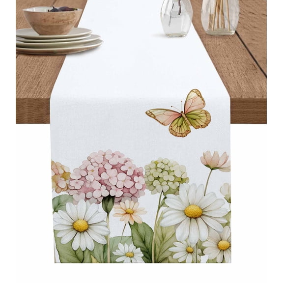 Hokiten Table Runners 120 Inches Long Dress Scarves, Spring Floral Farmhouse Coffee/Dining/Kitchen Table Runner for Living Room, Pastoral Flower Summer Botanical White 13x120 Inch