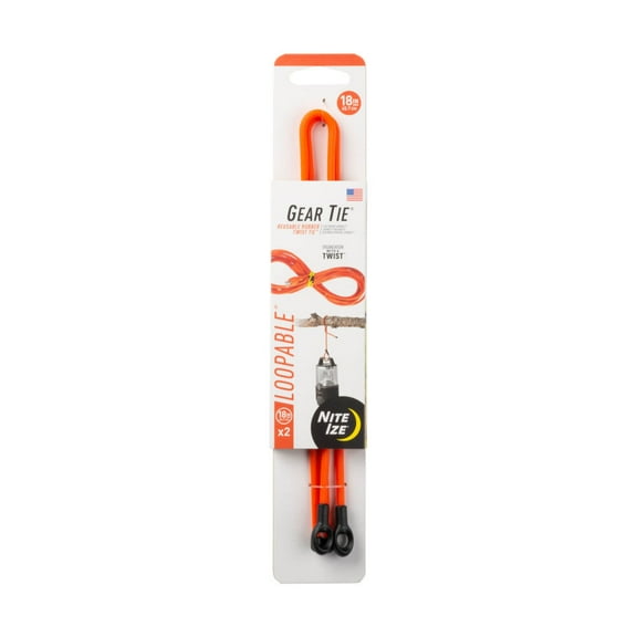 Nite Ize 2-Pack Gear Tie Loopable Twist Tie, 18" - Bright Orange