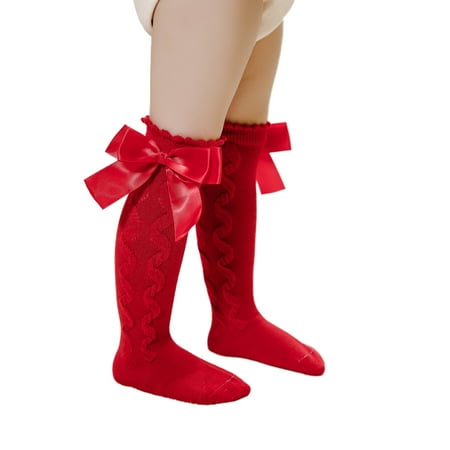 

Musuos Baby Girls Knee High Socks Cable Knit Cotton Socks with Bow