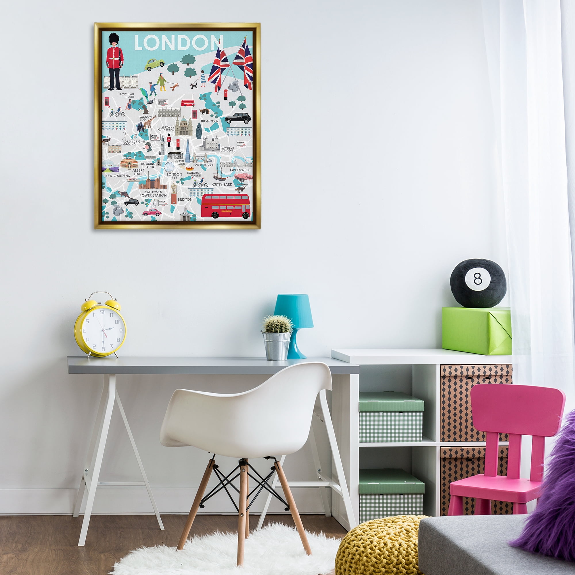 Stupell Industries London Landmark Map Cities & Countries Painting Gold Floater Framed Canvas Art Print Wall Art, 25 x 31