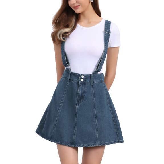 DARING DIVA Women's Overall Adjustable Strap Suspender Washed Jean Skirts S Vintage Blue