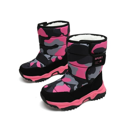 

Harsuny Girls Boys Winter Boots Waterproof Warm Boots Non-Slip Outdoor Walking Shoes Rose Red 8C