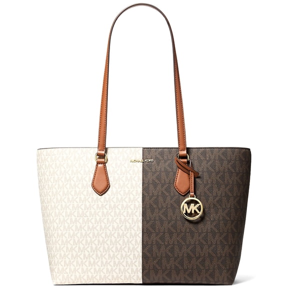 Michael Kors Women's Sheila Large Two-Tone Signature Logo Tote Bag (Brown Multi)