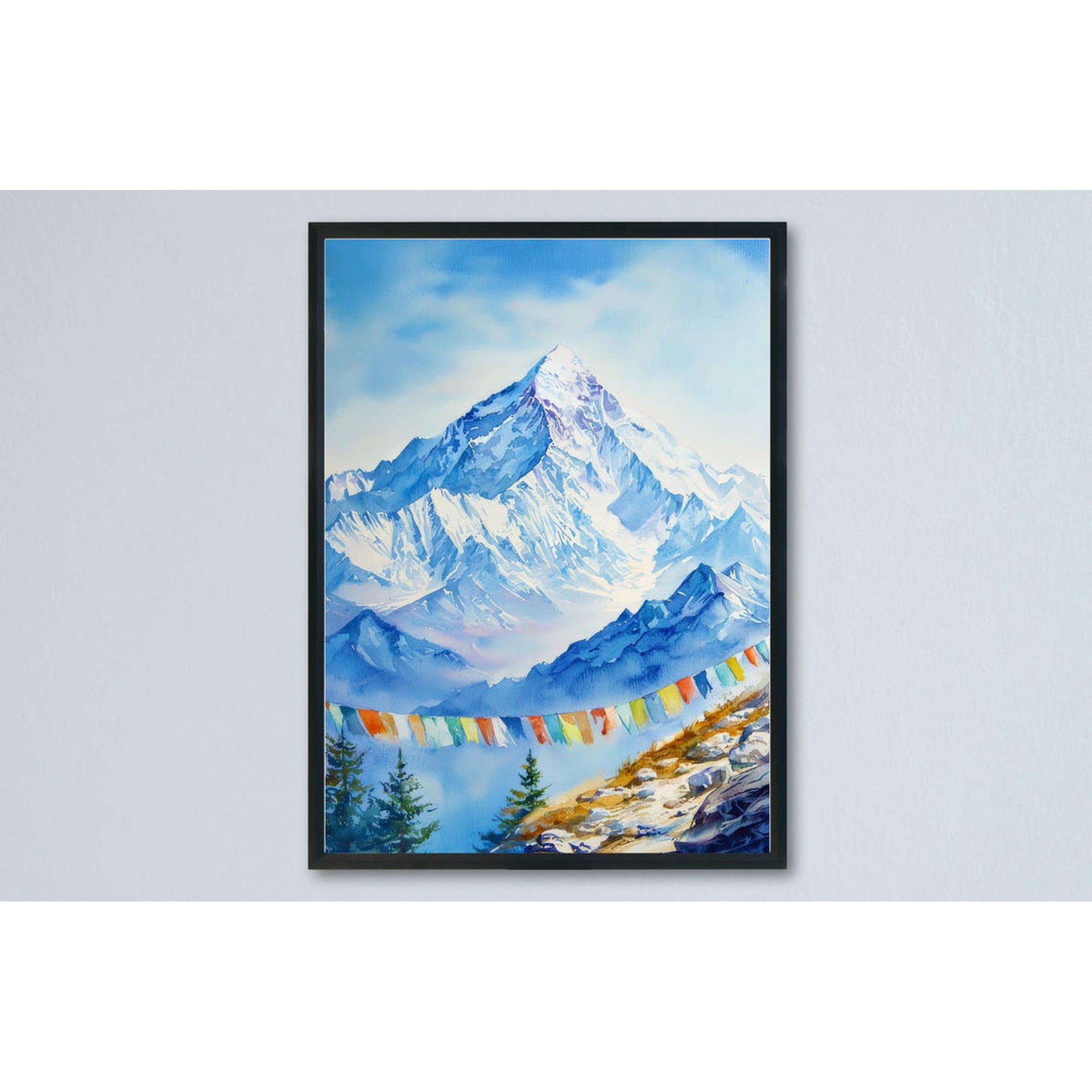 Mount Everest Poster Nepal Travel Print Mountain Painting Himalayan Wall Art Nature Landscape Decor Adventure Souvenir, Poster Only