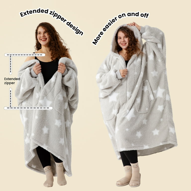 Cozystar Wearable Blanket Hoodie with Giant Pocket （Pet Won't Leave） Extra  Soft Sherpa Fleece Thick Warm ＆ Cozy Oversized Sweatshirt Blanket Jacket