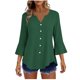thumbnail image 2 of Craaazy Women's Relaxed Fit V Neck Blouse, Solid Color 3/4 Sleeve Flare Cuff Top, Loose Comfy Button Accent Casual Tee for Spring & Summer Gifts, 2 of 7