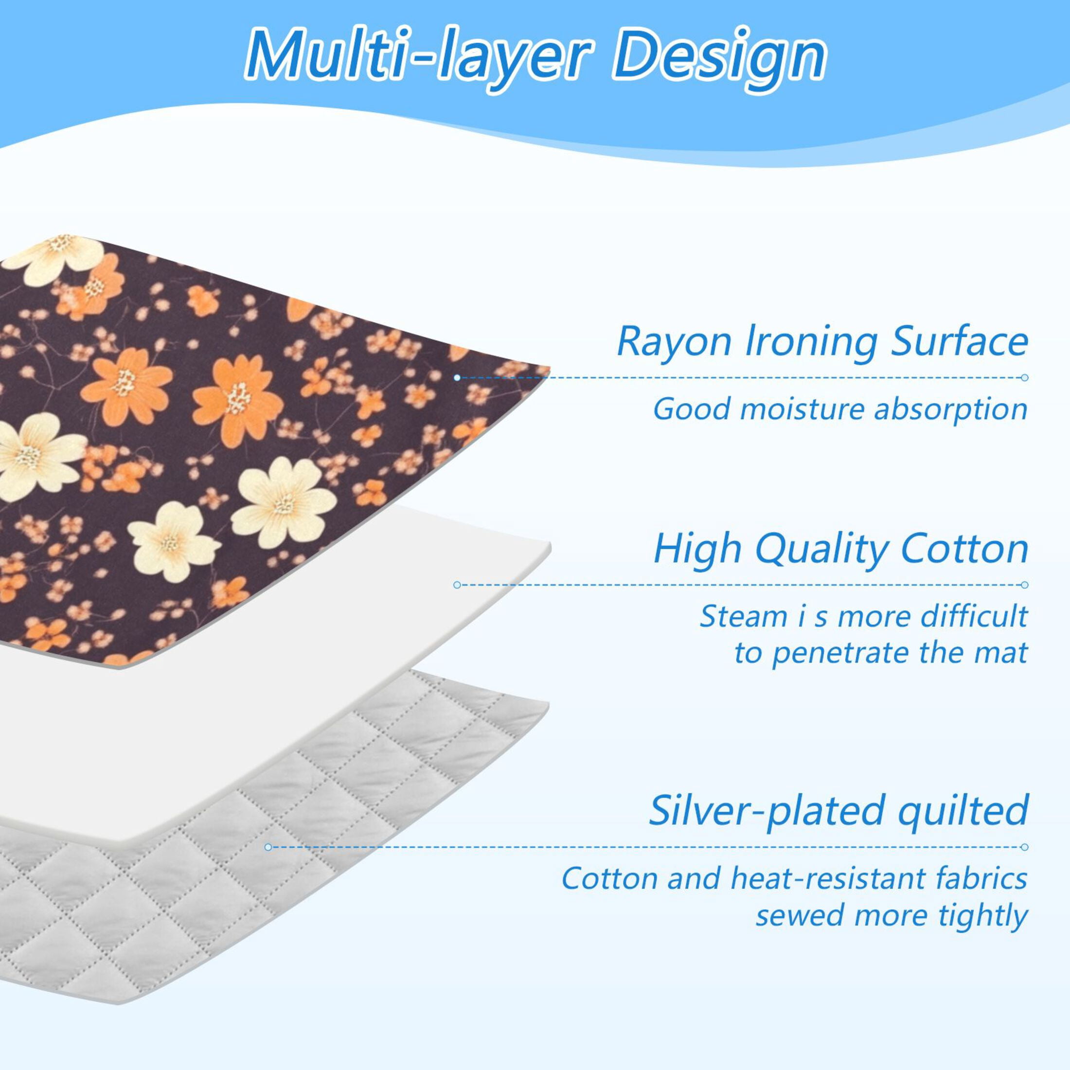 Brown and Beige Flowers Ironing Mat Blanket for Table Top Travel Portable Ironing Board Pad 47.2x27.6 Inch