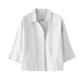 thumbnail image 5 of Women's Cotton Linen Button Down Shirts Casual 3/4 Sleeve Double-Breasted Collared Work Blouses Lightweight Cardigan White S, 5 of 7