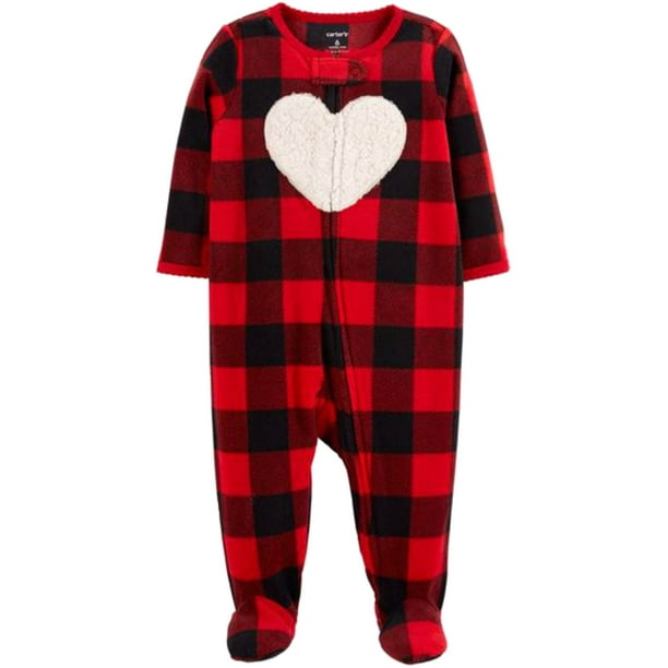 Carter's Carters Infant Girls Red & Black Buffalo Plaid Heart Sleeper Footie Pajamas 6m