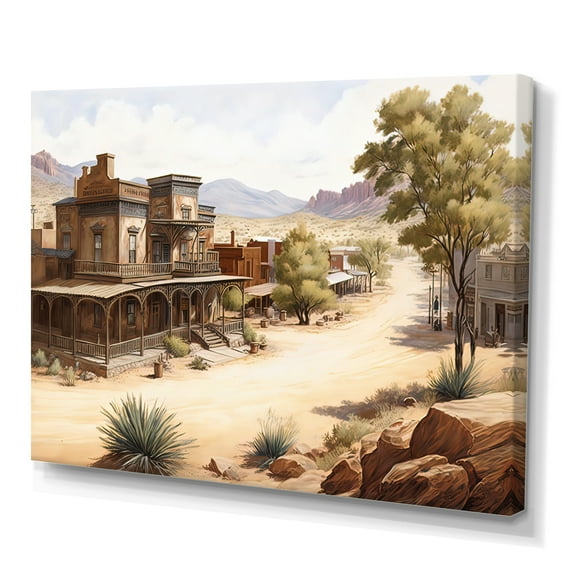 Designart Large Wild West Arizona Town II Canvas Wall Art