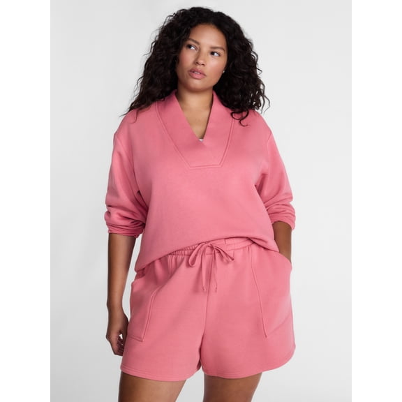 Terra & Sky Women's Plus Fleece V-Neck Sweatshirt, Sizes 0X-5X