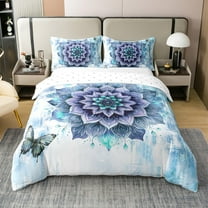 Mandala Butterflies 100% Cotton Bedding Set Twin,Blue Tie Dye Duvet Cover,Ombre Gradient Bed Set,Boho Mandala Flower Quilt Cover,with 1 Pillowcase for Bedroom （No Comforter）