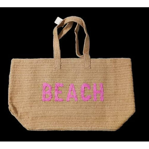 23" Over-sized  Straw Tote - BEACH Embroidered Double Handle Weekend Beach Bag