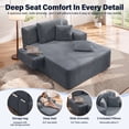 thumbnail image 4 of Aukfa 60" Oversized Chaise Lounge Chair, Convertible Sofa Bed, Corduroy Sleeper Chair with Wide Armrests, Side Pocket & 3 Pillows for Living Room/Bedroom/Apartment, Gray, 4 of 8