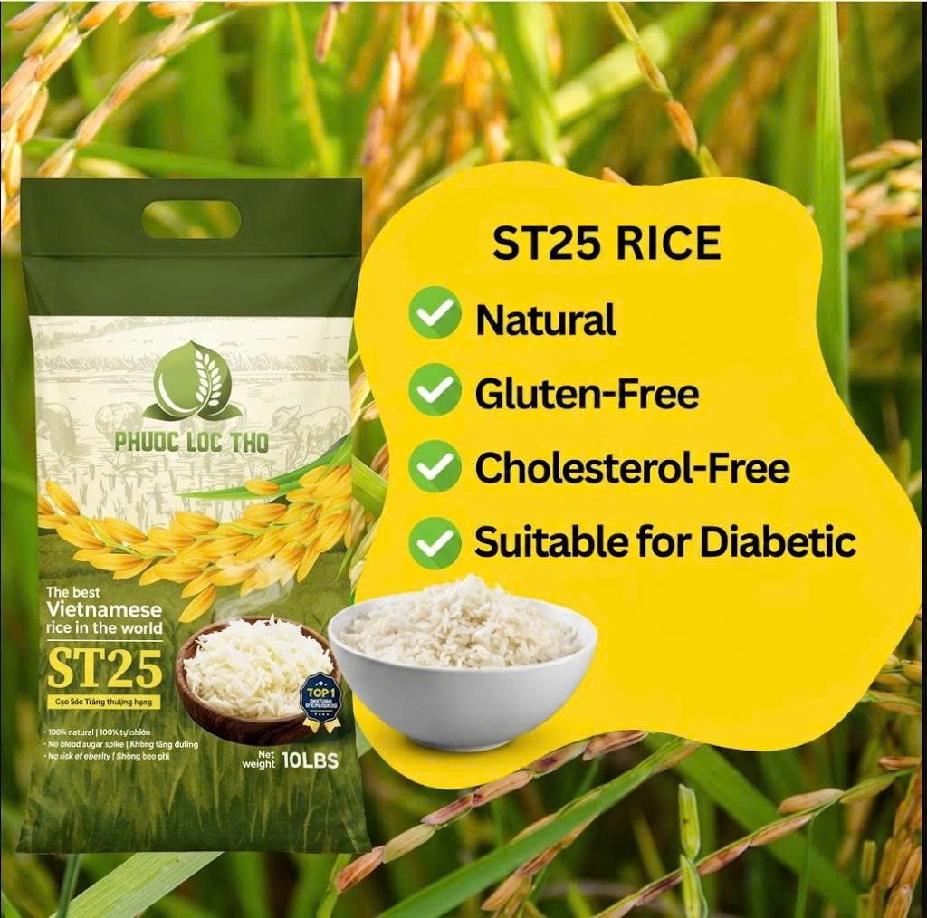 Phuoc Loc Tho ST25 Premium Vietnamese White Rice, Fragrant Long Grain, Non-GMO, Gluten Free, 10 LBS