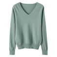 thumbnail image 3 of TQWQT Womens Basic Sweaters Knit Fall Sweaters Casual Long Sleeve Shirt Lightweight Sweaters Soft Cotton V-Neck Pullover Sweaters Mint Green Fall Tops Mint Green L, 3 of 5