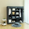 thumbnail image 2 of Clearance Sale! 67" Clothes Closet Portable Wardrobe Clothes Storage Rack 12 Shelves 4 Side Pockets Gray, 2 of 4
