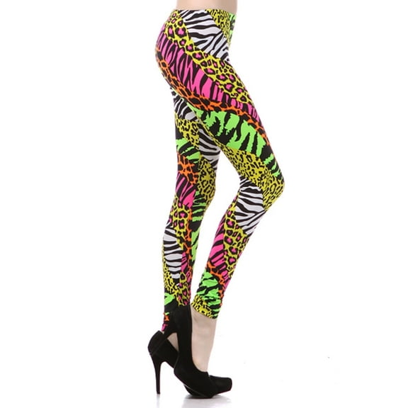 Neon Nation Multicolor Zebra Animal Print Rockstar Leggings 80s