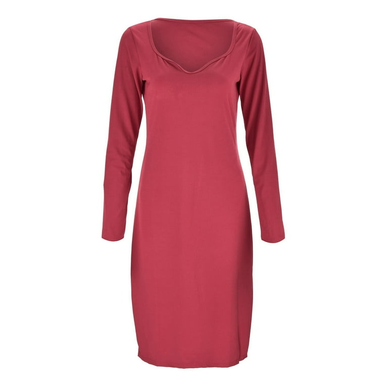 knee length dresses for ladies Modal soft lounge long sleeve dress main image 1