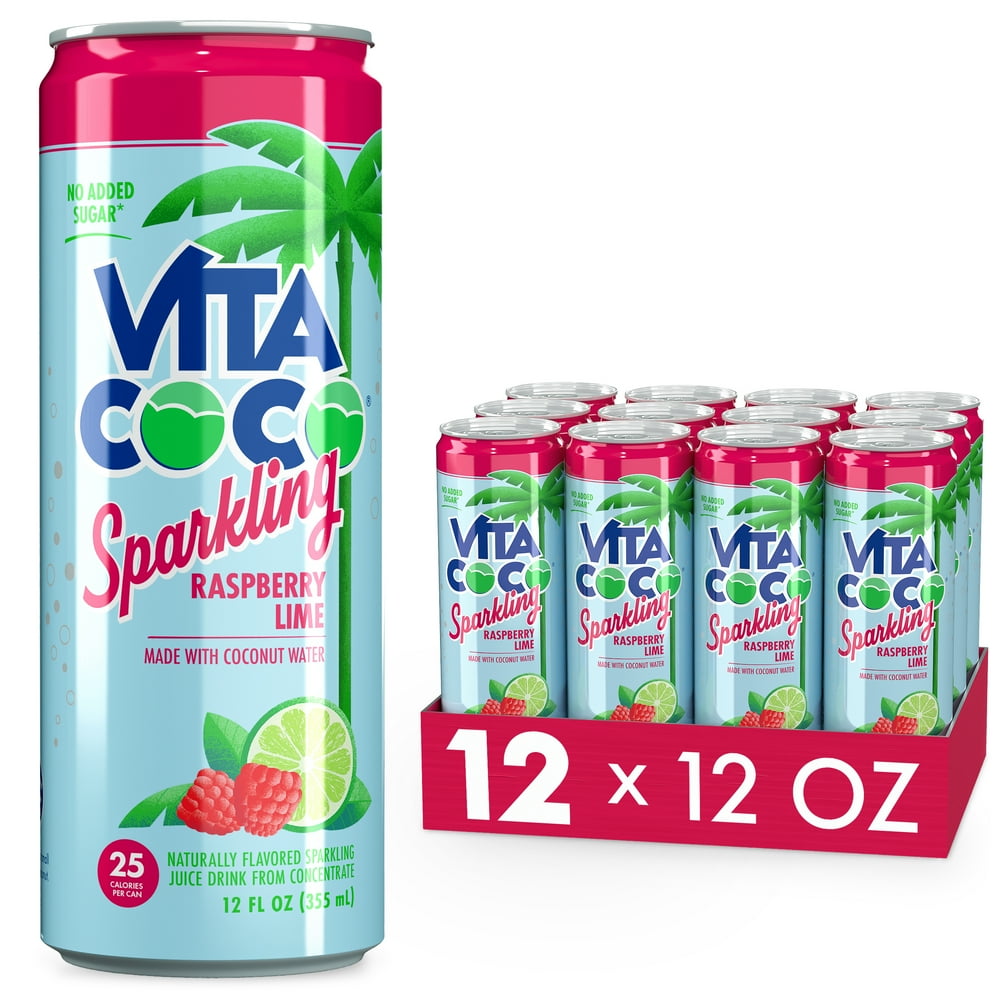 Vita Coco Sparkling Coconut Water, Raspberry Lime, 12 fl oz Can (Pack