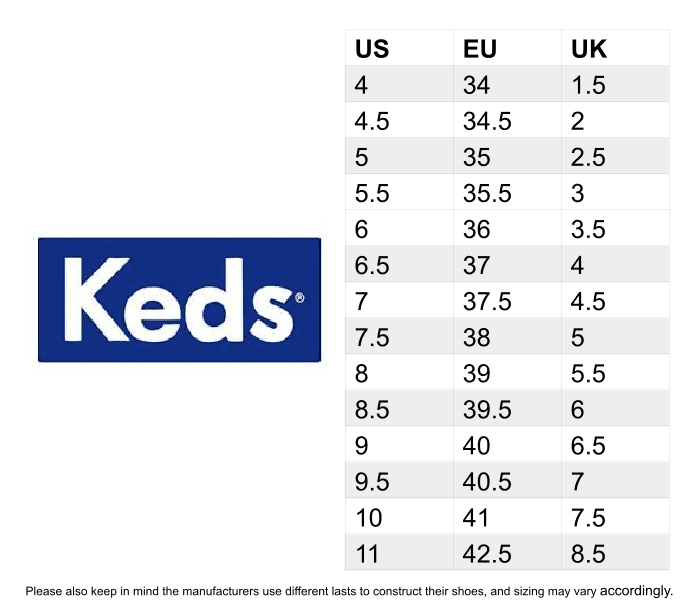 Keds Size Chart Inches
