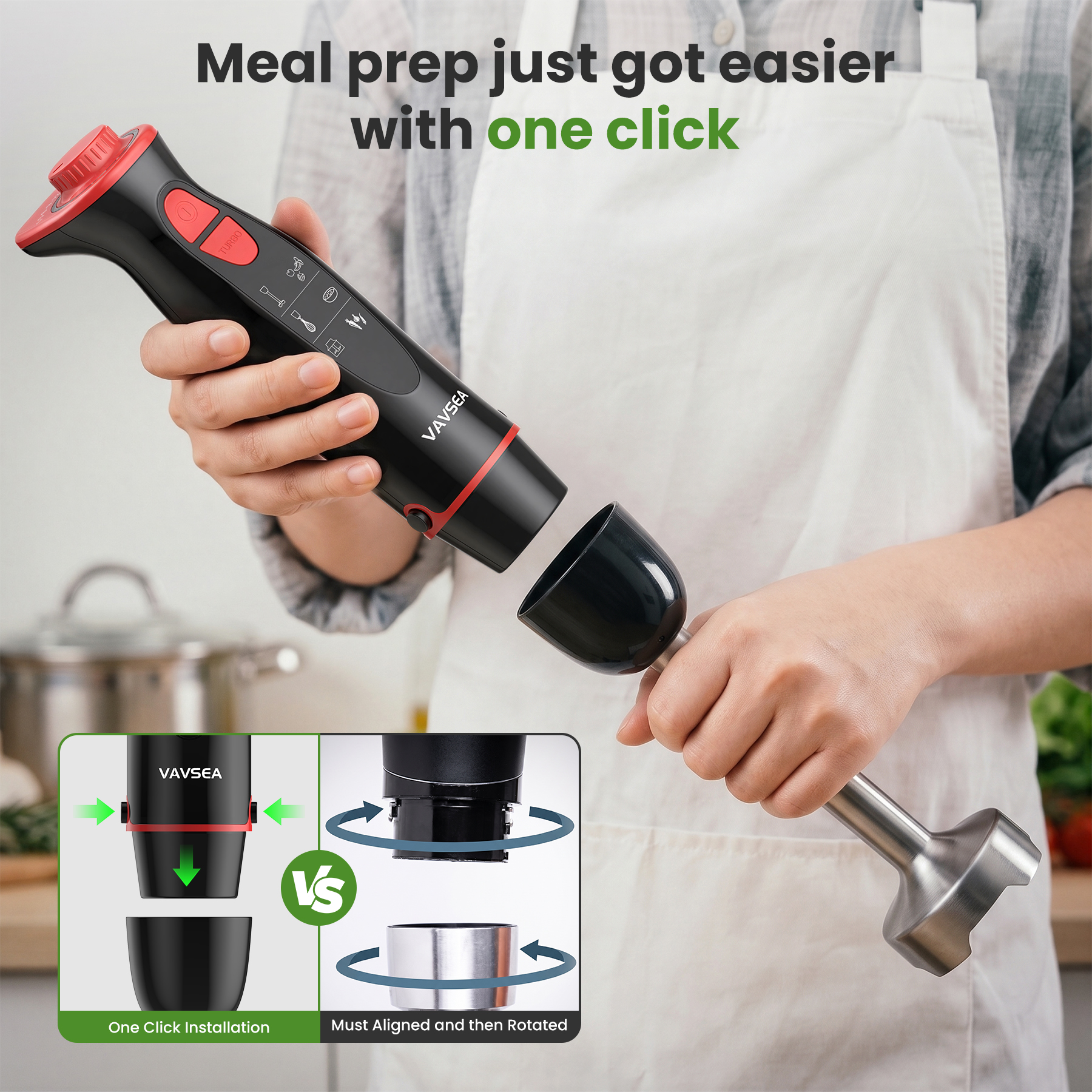 VAVSEA 1100W 24-Speed Immersion Blender with Turbo Mode, Black photo 8