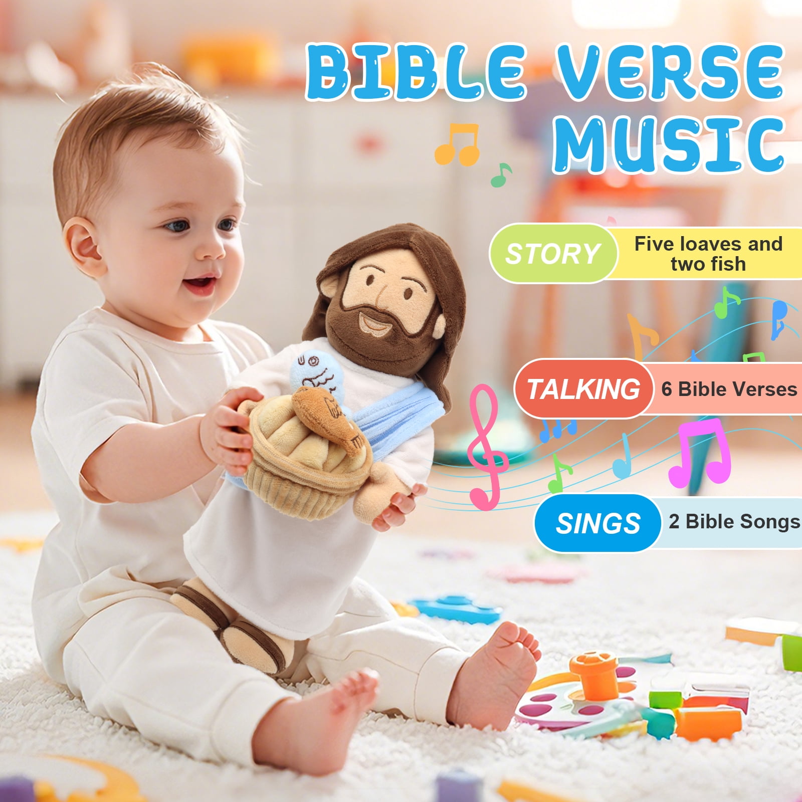 14" Jesus Plush Talking Doll,Jesus Stuffed Doll Plushie Speaks Bible Verses Story Bible Songs Religious Gift for Kids Easter Christmas