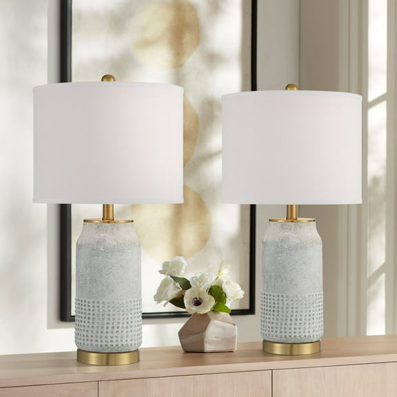 360 Lighting Holly 24 3/4" High Modern 3-Way Table Lamps Set of 2 Gold and Gray Finish Ceramic White Shade Living Room Bedroom Bedside