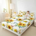 thumbnail image 4 of Manfei Teens Rustic Sunflower Queen Sheet Sets, Kawaii Farmhouse Butterfly Moth Flat Sheet, White Yellow Queen Fitted Sheet, Luxury Bedroom Decor, 4-Piece, 4 of 7