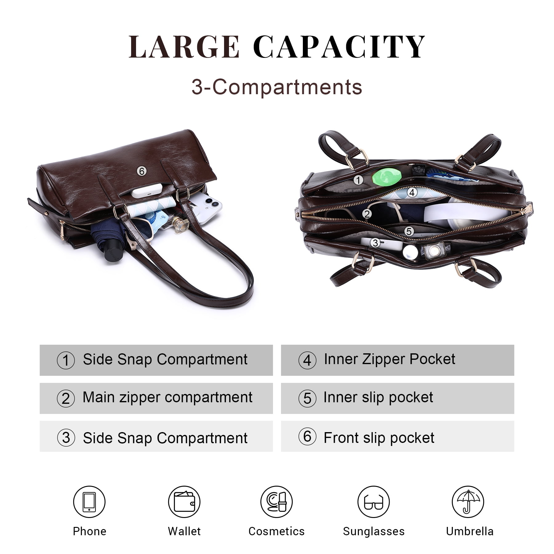 Dasein Hobo Bags for Women Soft Vegan Leather Shoulder Handbags Purses with 3 Compartments, Multi Pockets