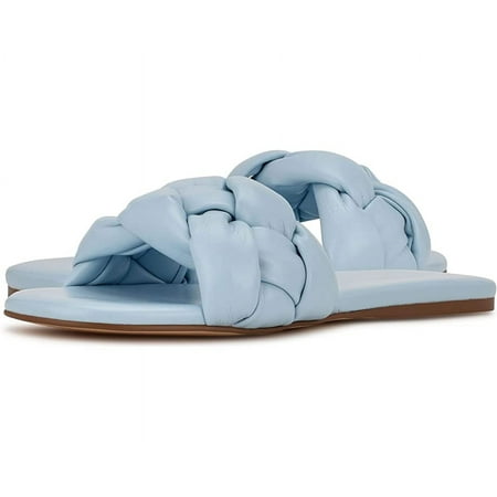 Nine West Lula 3 Light Blue Open/Rounded-Toe Synthetic Slide Sandal (8.5, Light Blue)