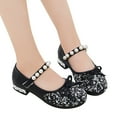 thumbnail image 3 of LNMQLPDBS Toddler Dress Shoes Soft Sole Shining Decoration Performance Dance Shoes for Girls Lightweight Non-Slip Low Heels Shoes Princess Shoes for Communion Wedding Black 4.5-5 Years, 3 of 5