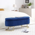 thumbnail image 2 of Miniyam Storage Bench Bedroom Bench, Velvet Oval Upholstered End of Bed Bench with Golden Metal Legs,Modern Storage Ottoman Bench,Blue, 2 of 6