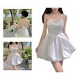 thumbnail image 4 of Vestido con cuello halter Vestido corto halter sin mangas sin espalda de color puro de poliéster para mujer, 4 of 8