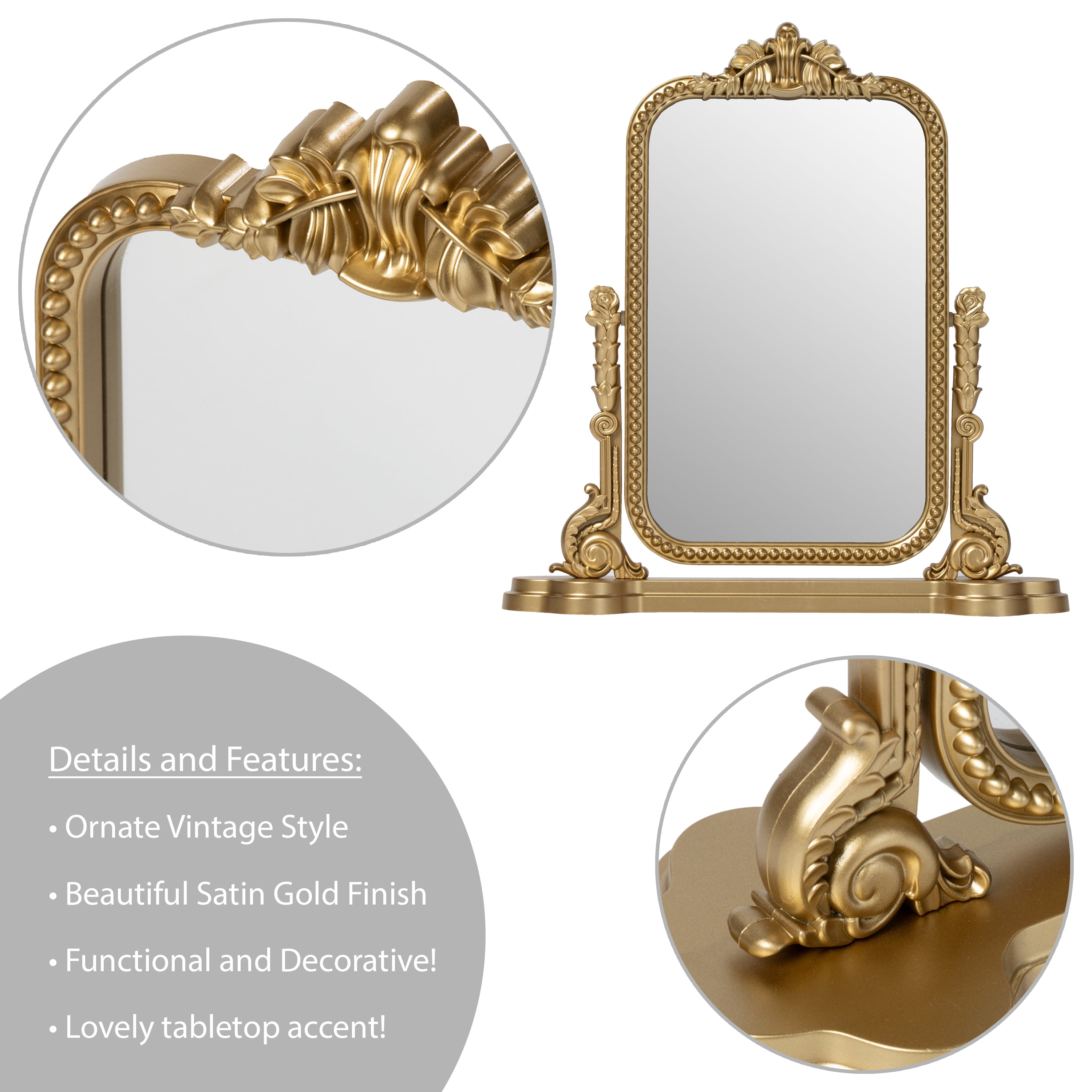 Mainstays Ornate Tilting Gold Tabletop Mirror