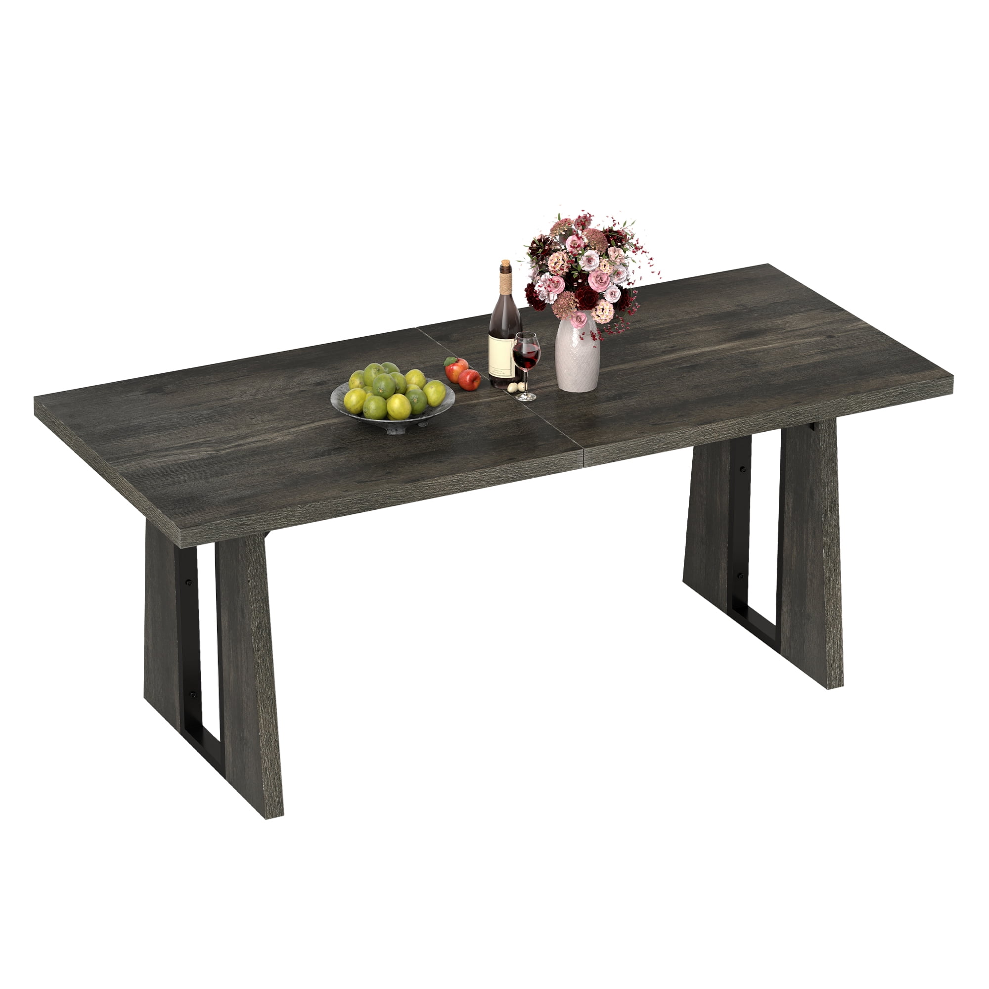 Uforic 70" Wood Dining Table for 6-8 Person, Farmhouse Rectangle Dining Table withHeavy Duty Leg, Kitchen Table for Gathering, Kitchen, Dining Living Room, Gray