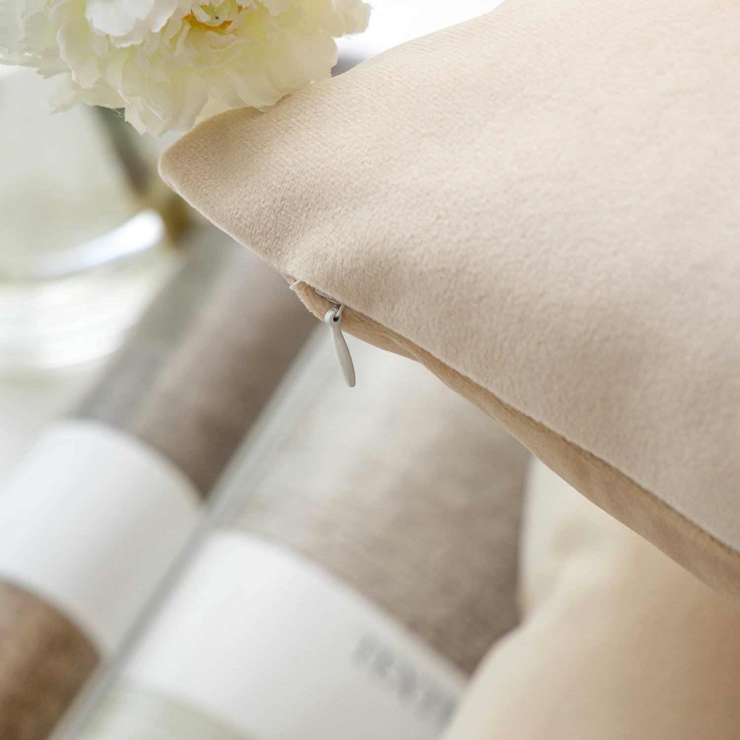 Phantoscope Soft Silky Velvet Series Decorative Throw Pillow, 12" x 20", Beige, 1 Pack