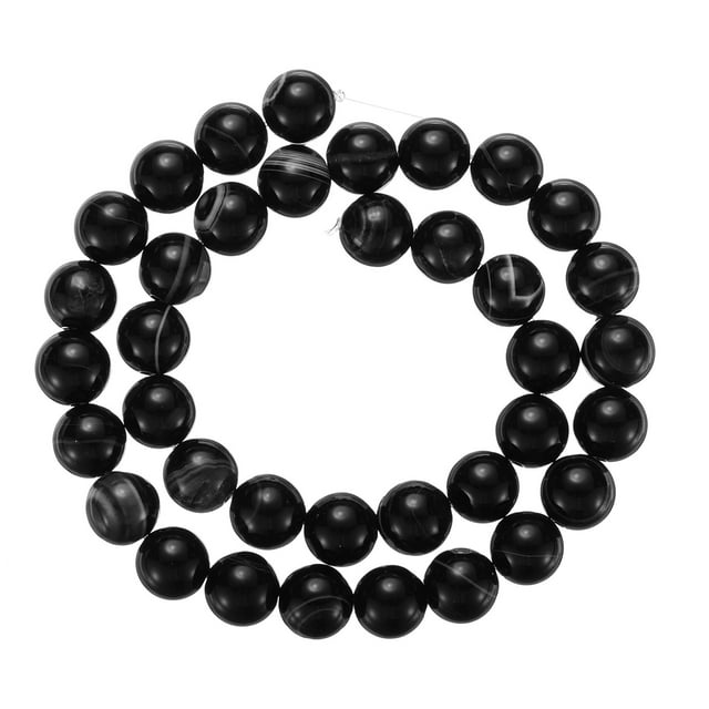 Black Agate Beads 10mm Natural Gemstone Beads, Smooth Round Loose Beads (1 Strand - 37pcs)