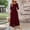 (Fashion 128)Wine, variant on Women Round Neck Short Sleeve Mesh Insert Solid Color Maxi Dress with Pockets Summer Casual Loose Breathable Long Dress