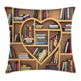 thumbnail image 1 of Library Throw Pillow Cushion Cover, Sweet Digital Drawn Love Education Concept Wooden Bookshelves Shape as Heart Print, Decorative Square Accent Pillow Case, 24" X 24", Multicolor, by Ambesonne, 1 of 2