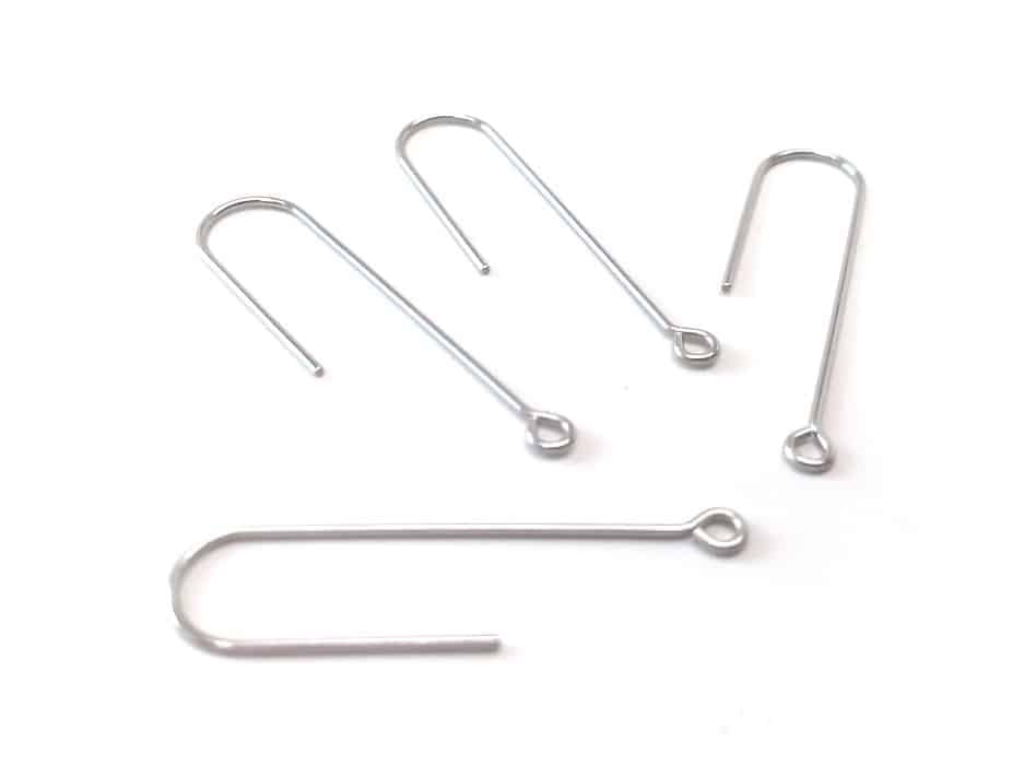 E615C - 100 pcs 304 Stainless Steel Earring Hooks - 37mm x 11mm - Hole: 1.7mm - Long Ear Wire Stick Bar - Silver - Parallel Loop