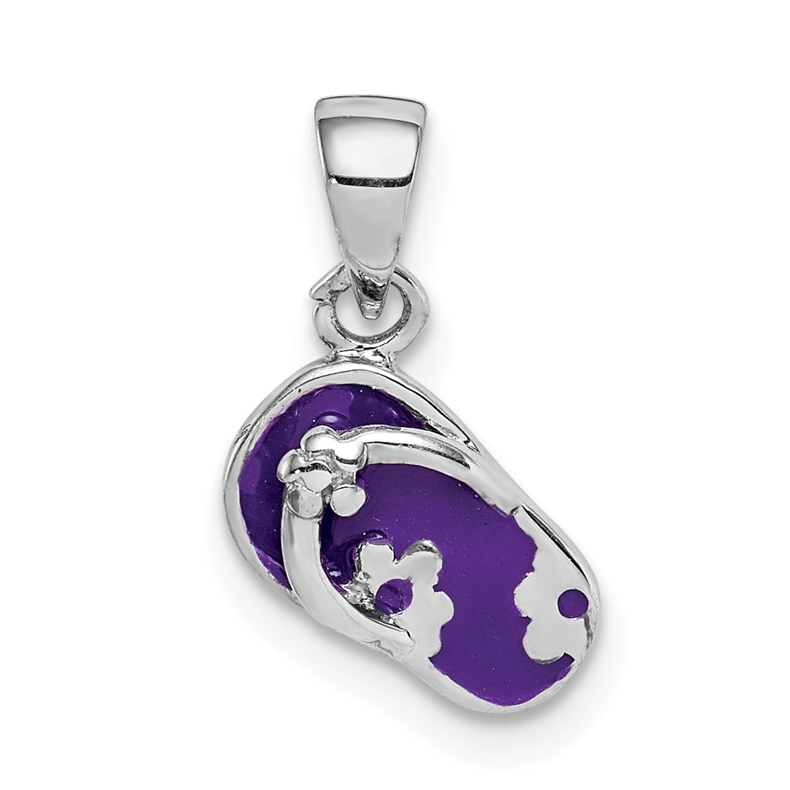 Sterling Silver Rhodium-plated Childs Enameled Purple Flip Flop Pendant
