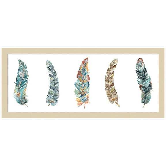 Amanti Art Tribal Feathers Panel Wood Framed Wall Art Print
